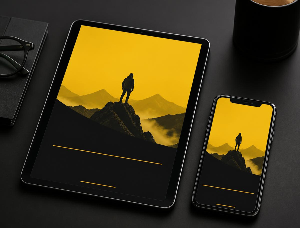 E-book aberto no tablet e no celular sobre uma mesa